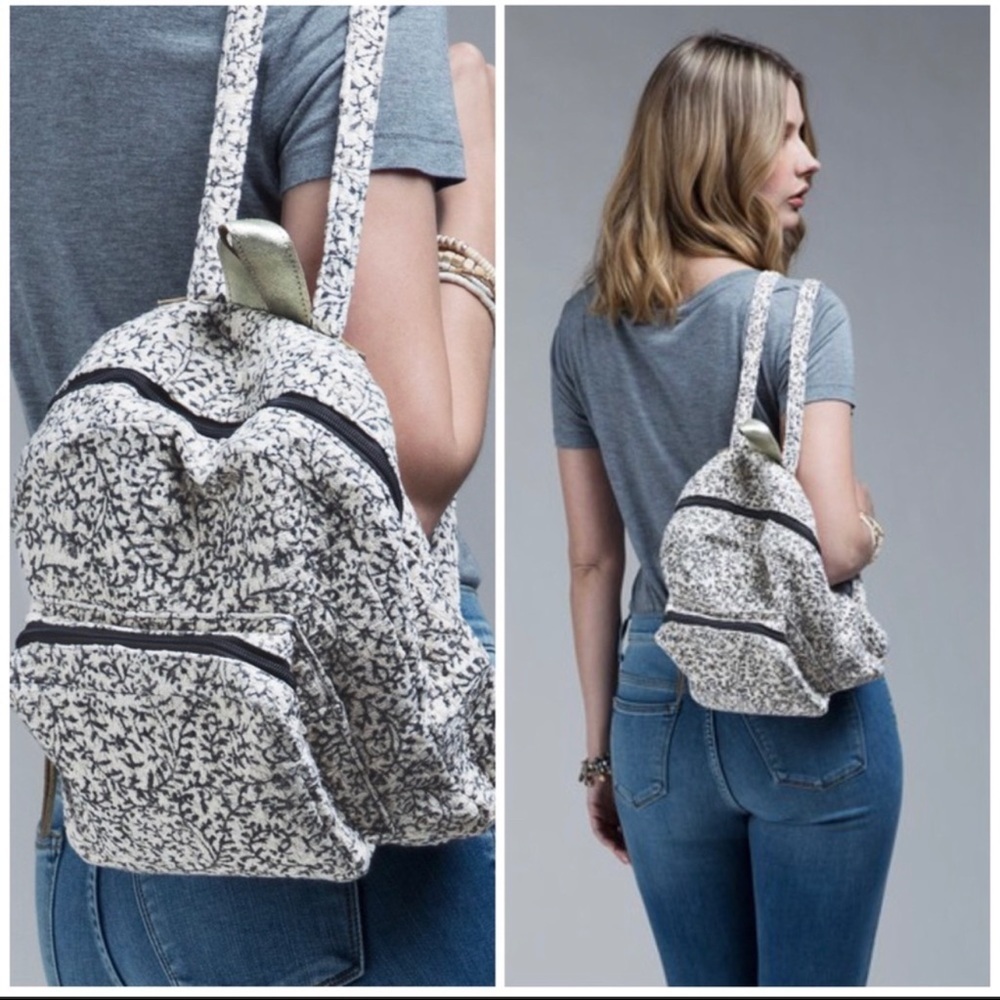 Hand Block Leaf Print Backpack - Picture 2 of 4